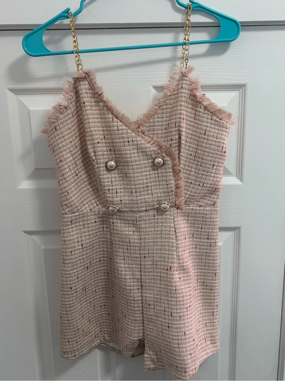 Pink & Gold Tweed Romper – Size Small